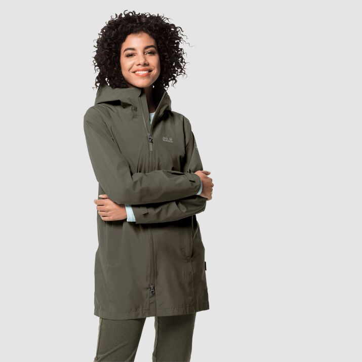 Jack Wolfskin Womens Jwp Rain Coat Deep Green 479351GZK